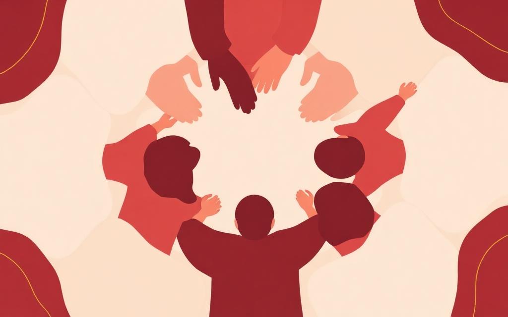 Illustration of people standing in a circle with hands joined
